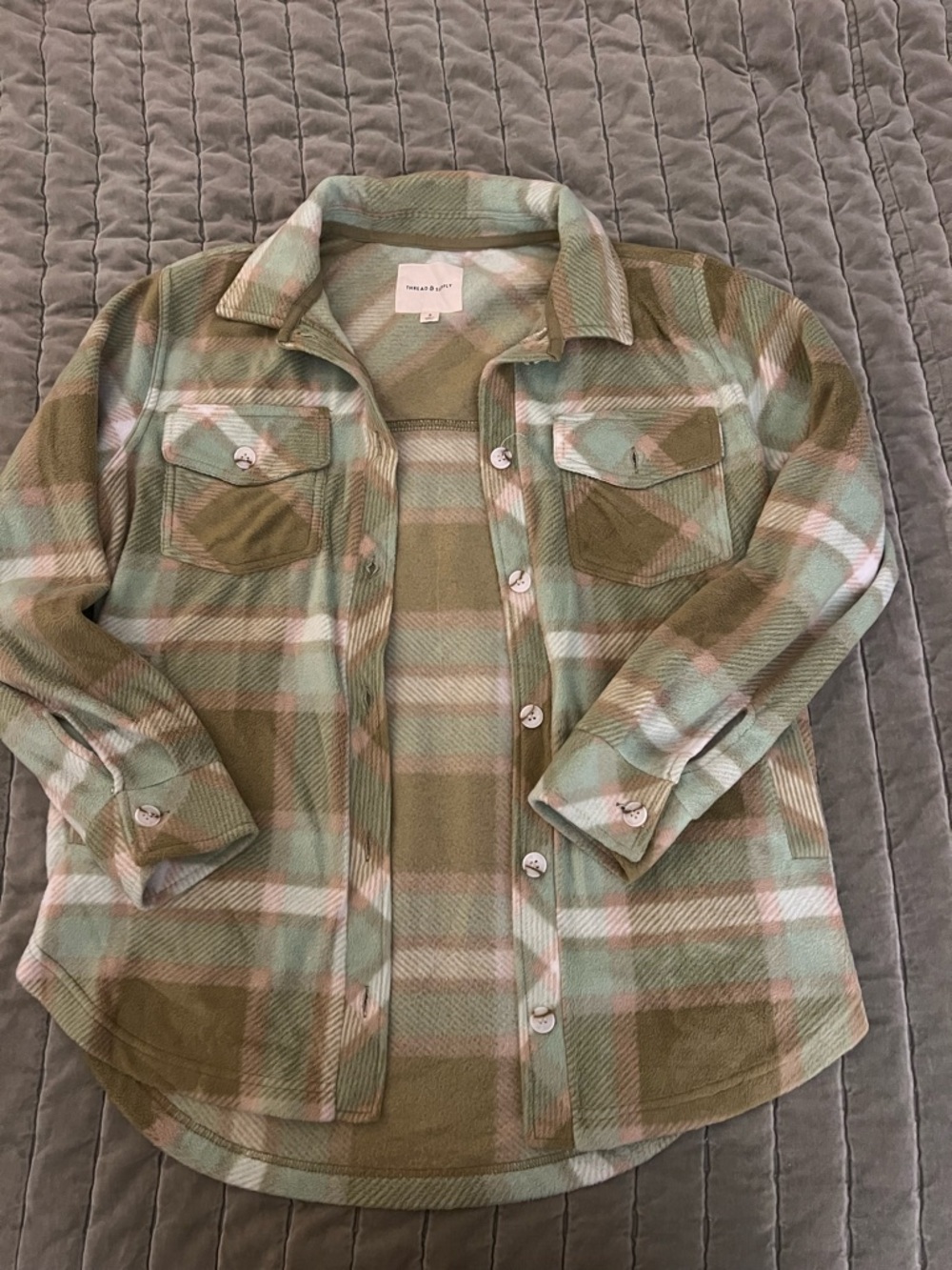 Thread & Supply Olive Green Plaid Button-Down Shirt